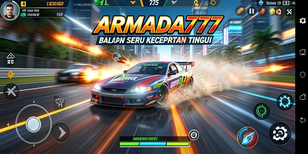 Tampilan gameplay seru ARMADA777 yang menampilkan aksi balapan mendebarkan.