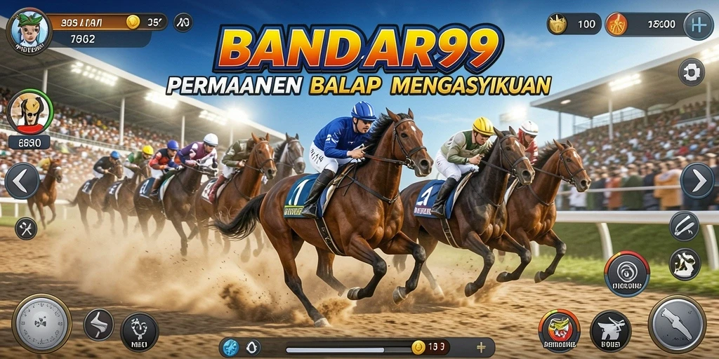 Screenshot utama BANDAR99 menampilkan aksi balap yang mendebarkan.