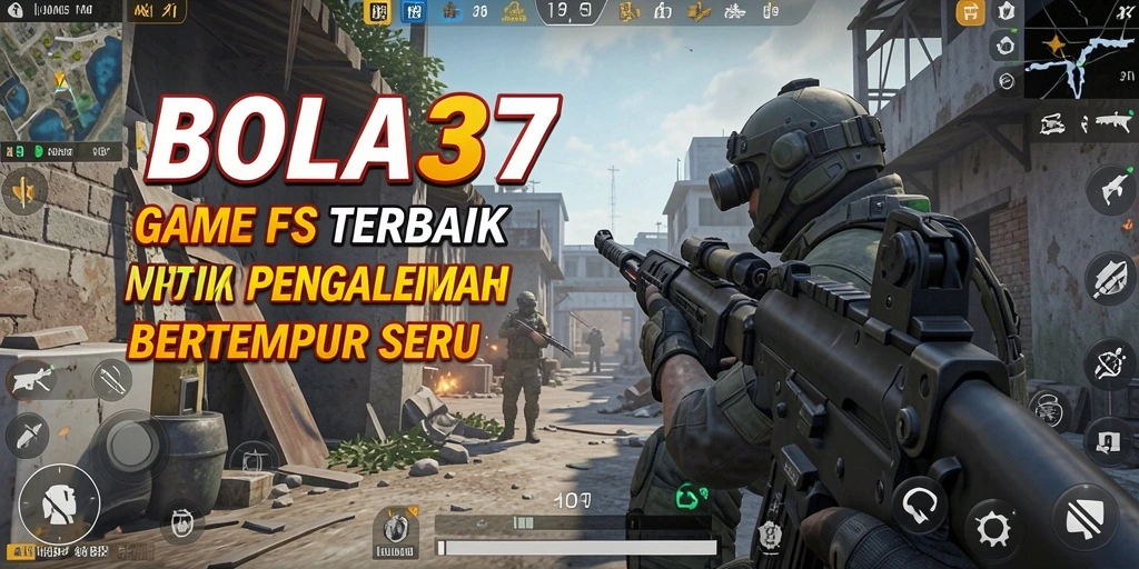 Screenshot BOLA37 menunjukkan aksi intens di medan perang FPS.
