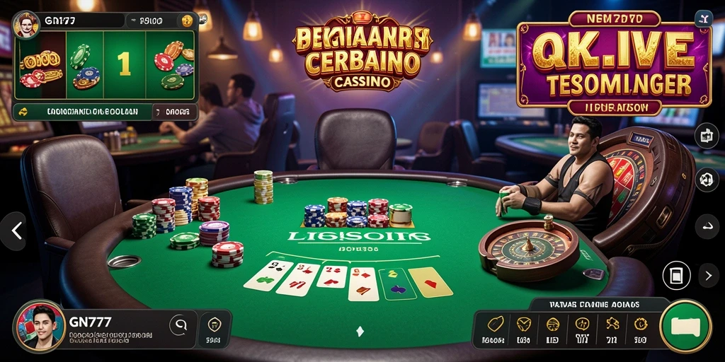 Screenshot utama GN777 menampilkan dealer langsung dan suasana permainan penuh energi.