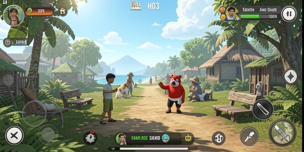 Screenshot gameplay H03 menampilkan karakter lucu dalam aksi.