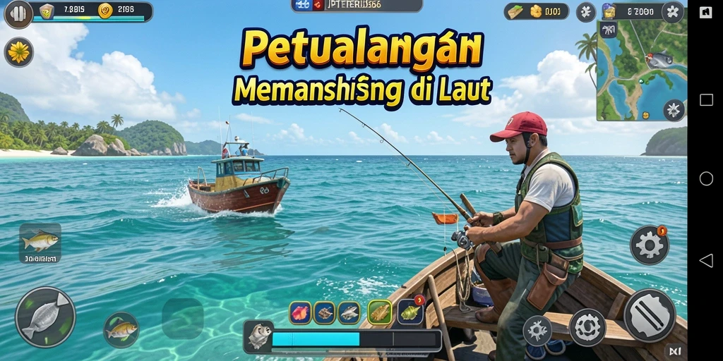 Screenshot JPTERUS66 menunjukkan pemain menangkap ikan besar di lautan.
