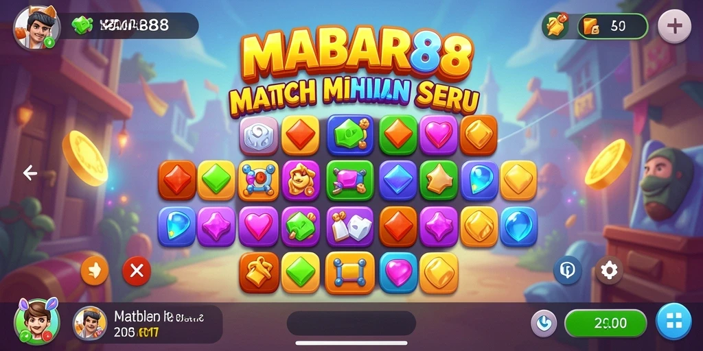 Gameplay menyenangkan dari MABAR88 menampilkan tantangan Match-3 yang seru.