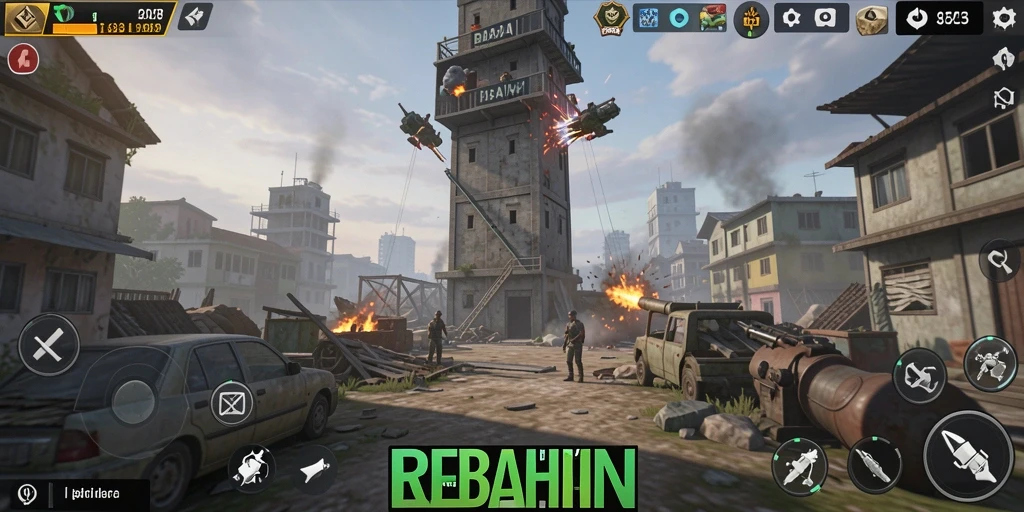 Tampilan gameplay menegangkan dari REBAHIN Tower Defense.